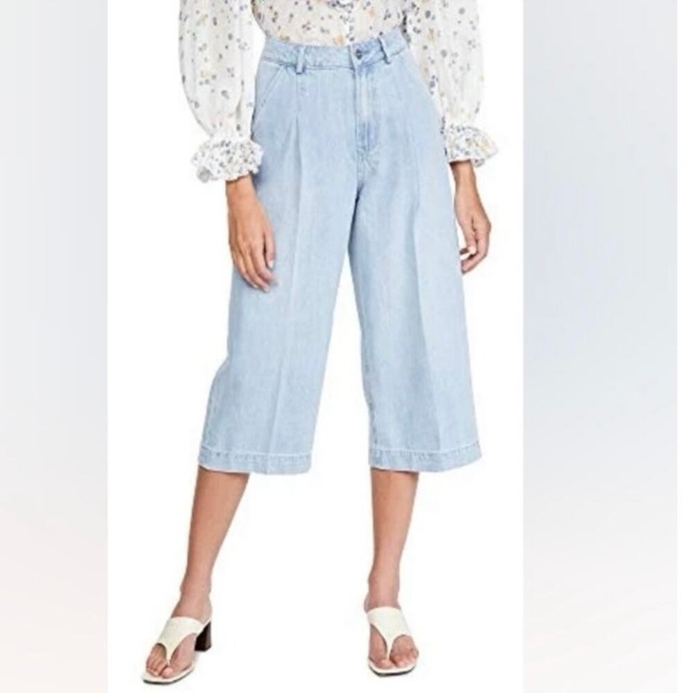PAIGE Denim Clarice Culotte Jeans Light Fauna Blue Wash Size 28 Cropped Wide Leg - Picture 2 of 13